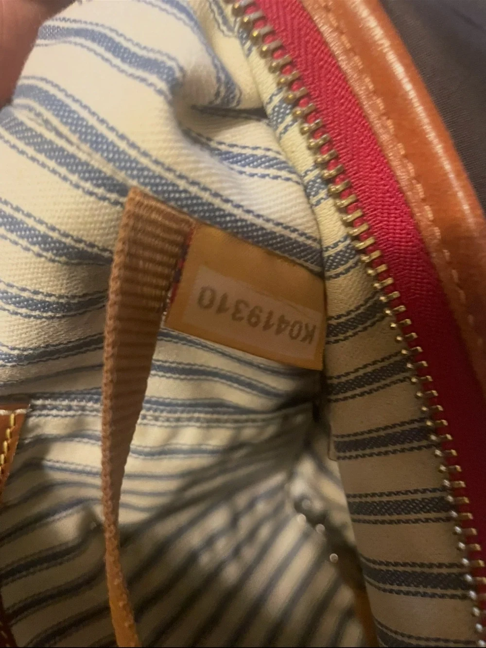 Dooney & Bourke Black Nylon Hobo with Tan Leather Trim and Red Zip